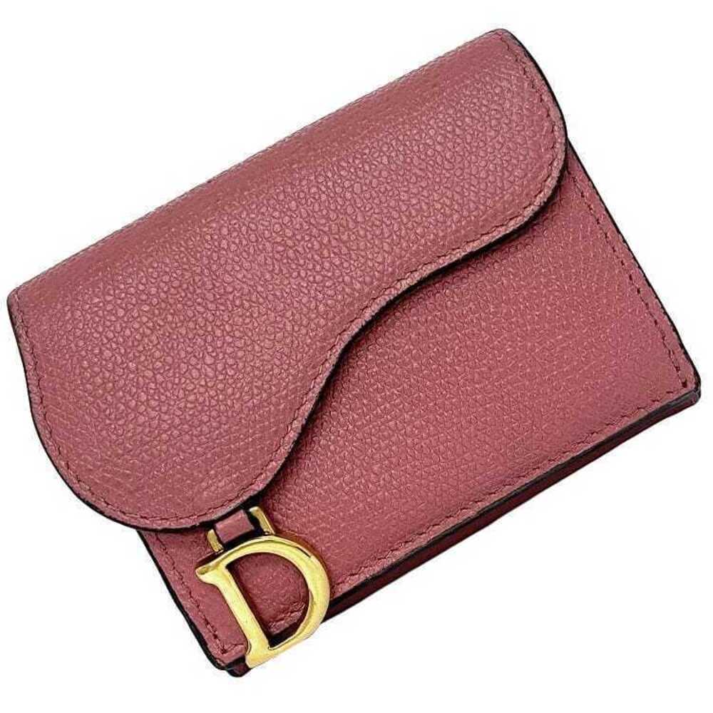 Christian Dior Trifold Wallet Saddle Leather Ma Grain Compact Clasp Pink Gold